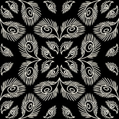 Seamless background made of exotic pattern in black and white co