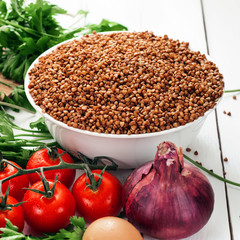 Buckwheat on the wooden table