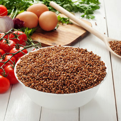 Buckwheat on the wooden table