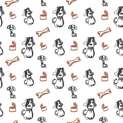 hand drawn doodles dogs semless pattern.