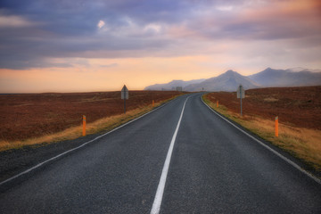 Iceland Road and Sunset