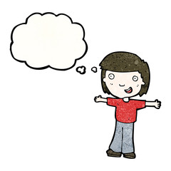 happy cartoon boy with thought bubble