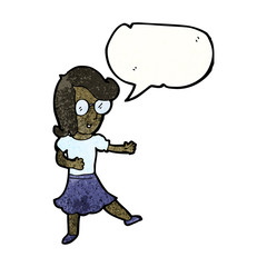 cartoon woman wearing spectacles with speech bubble