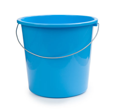 Blue bucket plastic isolated on white