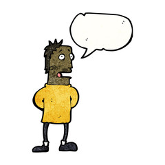 cartoon nervous man with speech bubble