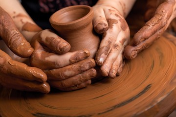 Child, Pottery, Assistance.