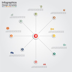 Infographic report template with text and icons. 