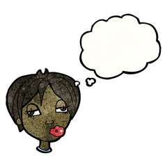 cartoon confused woman with thought bubble