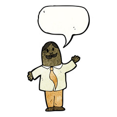 cartoon mustache man with speech bubble