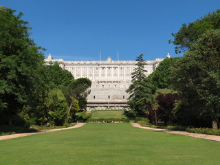 Fototapeta na wymiar The Royal Palace from Campo del Moro Park in Madrid, Spain.