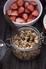 Delicious cereal on the old wooden table