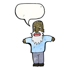 cartoon bearded old man with speech bubble