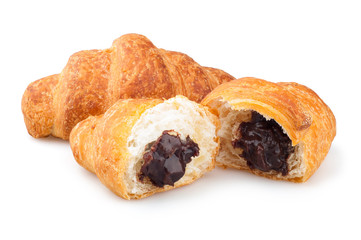 croissants on a white background, croissants with chocolate filling on a white background, croissants with chocolate on a white background