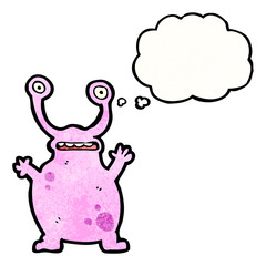 cartoon alien with thought bubble