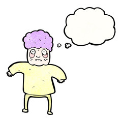 cartoon old woman with thought bubble