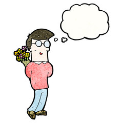 cartoon man with flowers