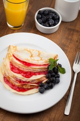 Pancake, Crepe, Preserves.