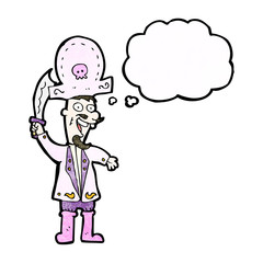 cartoon pink pirate with thought bubble