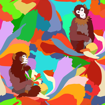 Funny monkey dream, seamless pattern