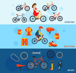 Bicycle accessories flat banners set 