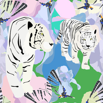 Two tigers, seamless pattern