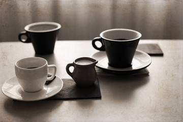 Obraz na płótnie Canvas Artwork in retro style, cups of coffee,