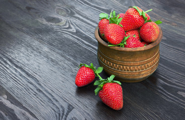 Strawberries in wood bowl