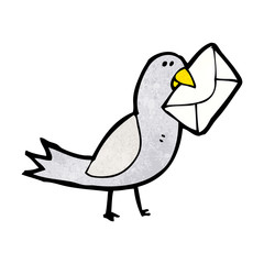 cartoon pigeon with envelope