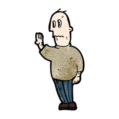 cartoon man looking at hand