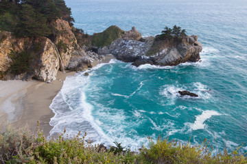 coastal waterfall, California