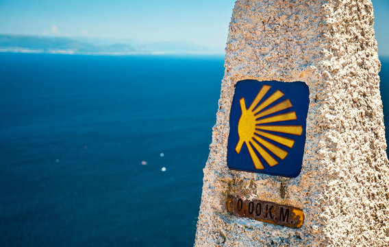 0 km in route to Santiago, cape of Finisterre, A Coruna, Galicia, Spain