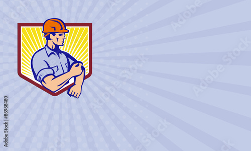 "Business Card Construction Worker Rolling Up Sleeve Retro