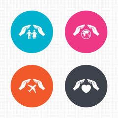 Hands insurance icons. Human life-assurance.