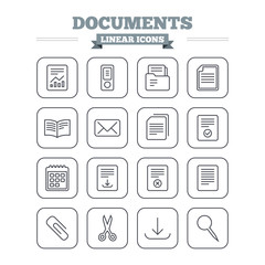 Documents linear icons set. Thin outline signs. Vector