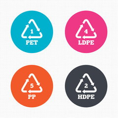PET, Ld-pe and PP. Polyethylene terephthalate