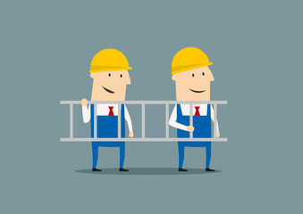 Obraz premium Two engineers in overallses carrying ladder