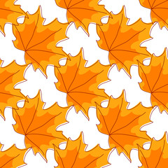 Autumnal orange maple leaves seamless pattern