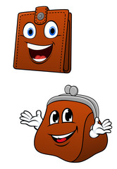 Brown leather wallet and purse characters