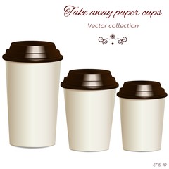 Collection of photorealistic take away hot drink cups in differe