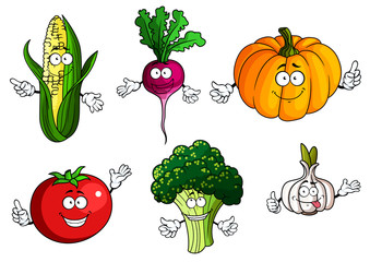 Tomato, pumpkin, broccoli, corn, radish and garlic
