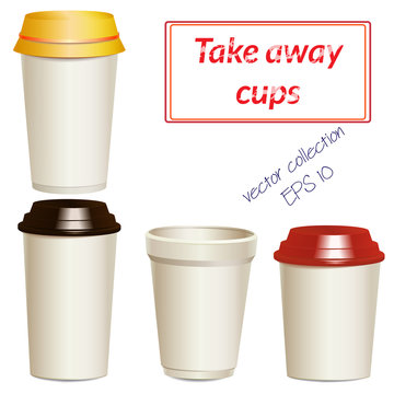 Collection of photorealistic take away hot drink cups