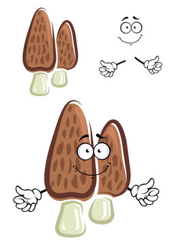 Brown morel mushroom cartoon character