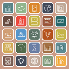 Stock market line flat icons on brown background