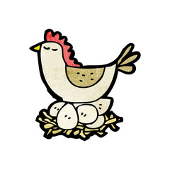 cartoon chicken on nest of eggs
