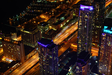 Fototapeta na wymiar An aerial view of Toronto expressway at night