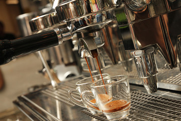 Espresso being prepared from coffee machine