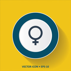 Blue vector Icon of Female Sex Sign on Yellow Color Background with Long Shadow. Eps.10.