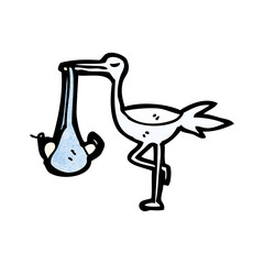 cartoon stork with baby