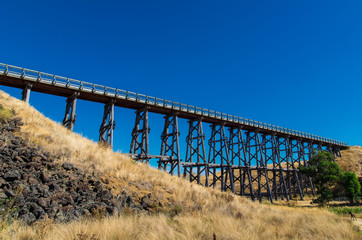 Historic Nimmons Bridge, a disused timber railway trestle bridge, near Ballarat Australia