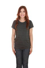 Obraz premium young beautiful female with blank t-shirt